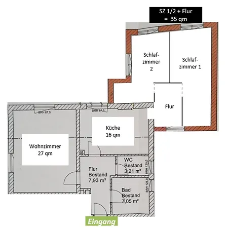 Grosszuegige 100 Qm Mit 2 Schlafzimmern Und Grossem Wohnzimmer *